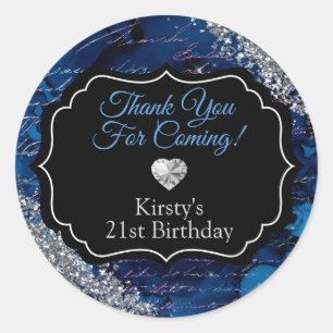 Sticker Rond Lettres Sirène Bleue Merci Parties scintillant Arg