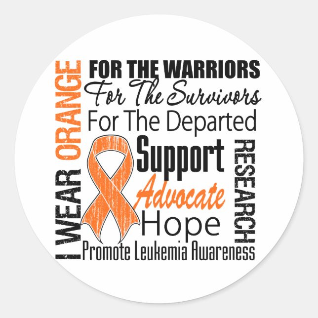 Sticker Rond Leucémie Je Porte Orange Ribbon TRIBUT (Devant)