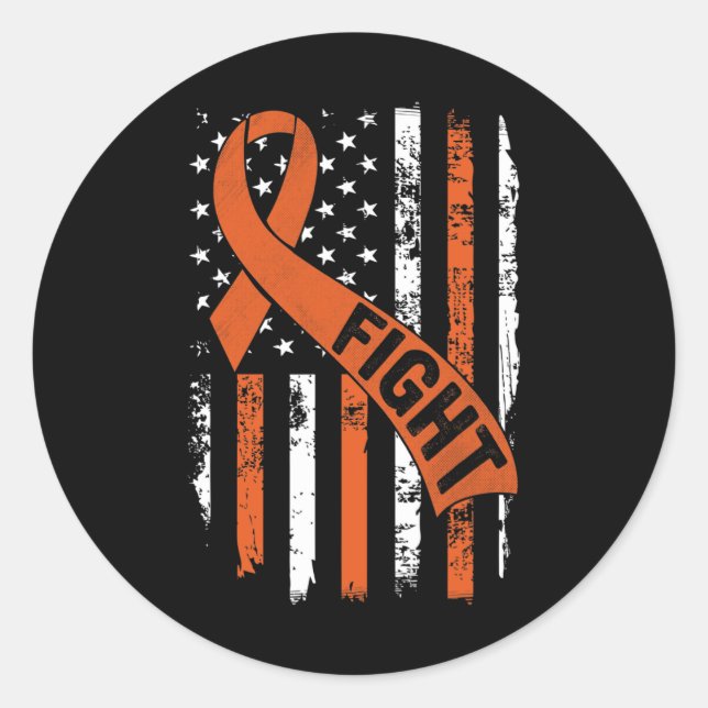 Sticker Rond Leukemia Ribbon Frappe Américain Drapeau Leukemia  (Devant)