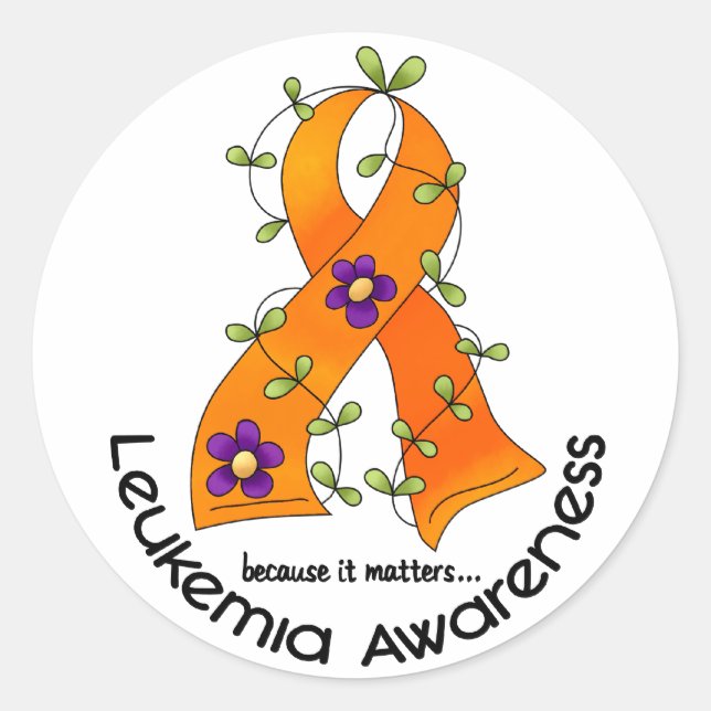 Sticker Rond LEUKEMIA SENSIBILISATION Fleur Ruban 1 (Devant)