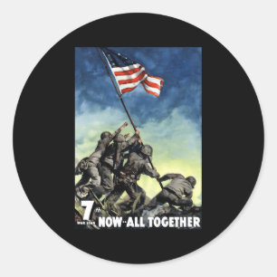 Sticker Rond Levée Du Drapeau Sur Iwo Jima 2ème guerre mondiale