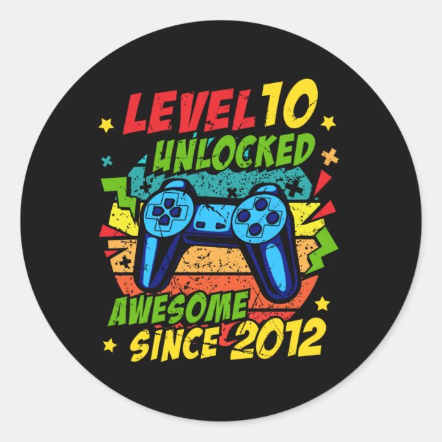 Sticker Rond Level 10 Unlocked Awesome 2012 Game 10th Birthday (Devant)