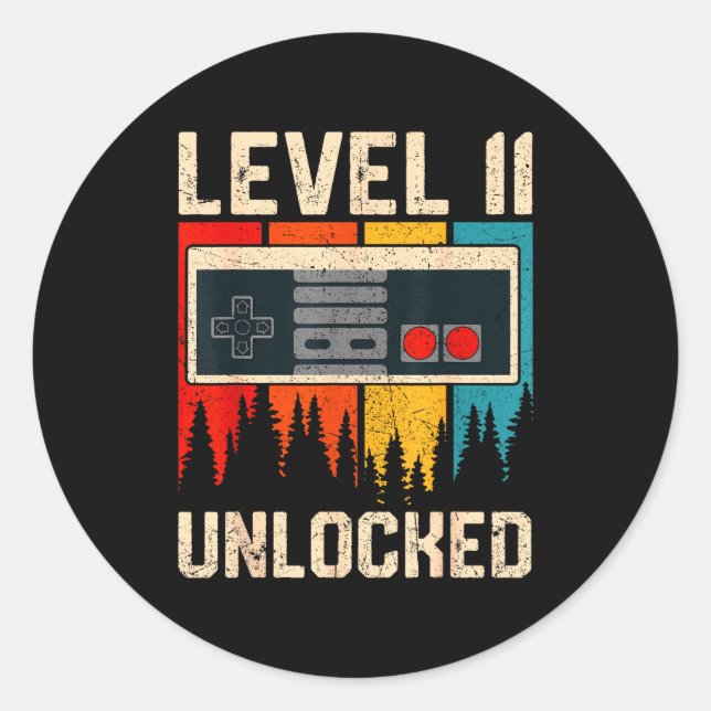 Sticker Rond Level 11 Unlocked Video Game Controller Birthday M (Devant)