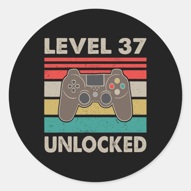 Sticker Rond Level 37 Unlocked - 1983 37th Birthday Gift Men An (Devant)