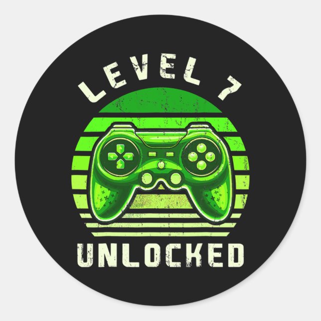 Sticker Rond Level 7 Unlocked Video Game 7th Birthday Gamer (Devant)