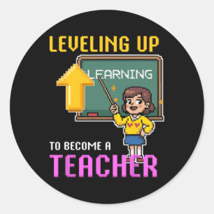 Sticker Rond Levelup Enseignant Ck À L'École Amusante Gamer Fil