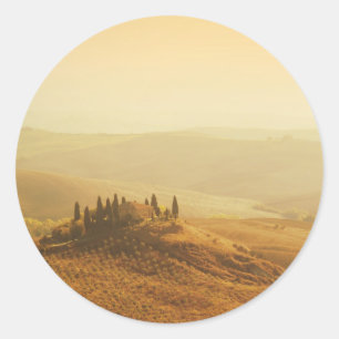 Sticker Rond Lever de soleil sur la Toscane collant rond