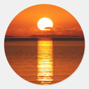 Sticker Rond Lever de soleil tropical à Orange