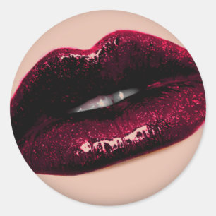 Sticker Rond Lèvres Brillantes Rouges