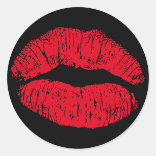 Sticker Rond Lèvres de baiser rouge sur noir
