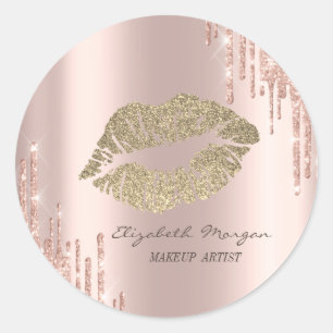 Sticker Rond Lèvres de Glitterie Moder, Rose gouttes d'or
