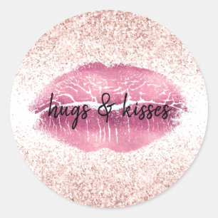 Sticker Rond Lèvres de Parties scintillant rose brillant