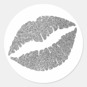 Sticker Rond Lèvres Pailletées Argent