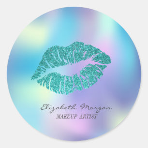 Sticker Rond Lèvres Pailletées Modérées, Holographique Iridesce
