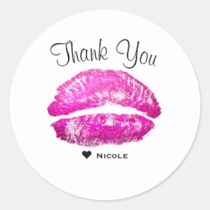 Sticker Rond Lèvres Roses Baiser Maquillage Beauté Glam Chic Pe