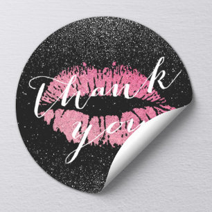 Sticker Rond Lèvres roses chaudes Baiser Merci Parties scintill