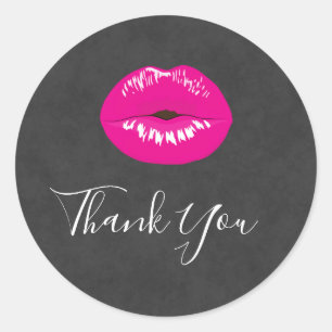 Sticker Rond Lèvres roses chaudes Merci d'illustration brillant