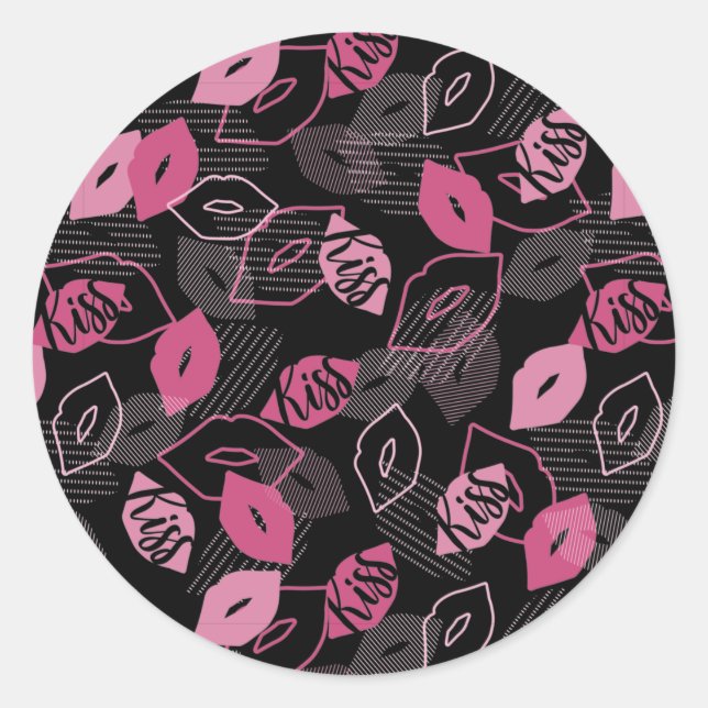 Sticker Rond Lèvres roses embrasser Motif Black Ver (Devant)