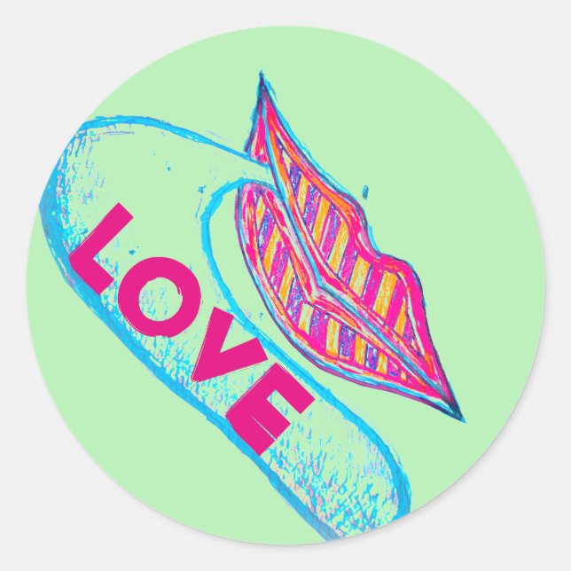 Sticker Rond Lèvres roses et un mot balon ou langue (Devant)