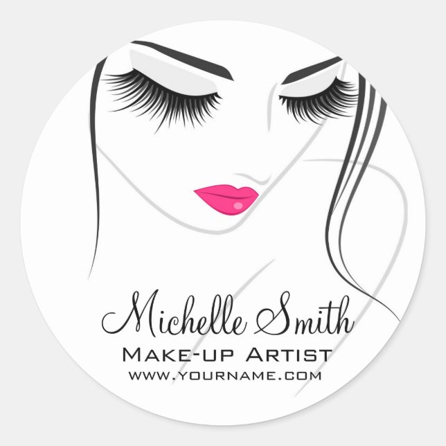 Sticker Rond Lèvres roses Face longues cils Lash Extensions (Devant)