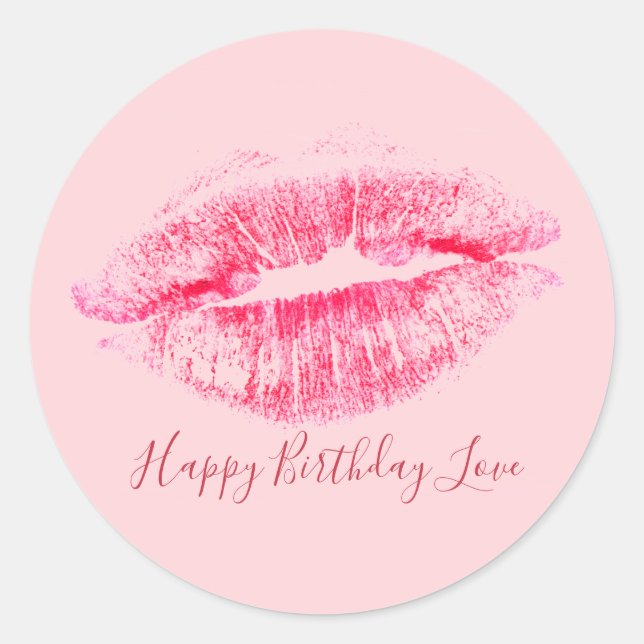 Sticker Rond Lèvres roses Luscious Joyeux Amour Anniversaire (Devant)