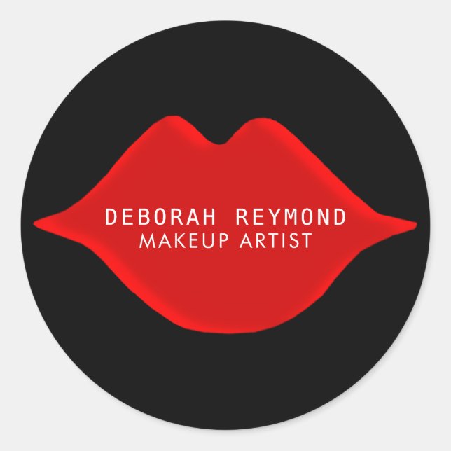 Sticker Rond lèvres rouges sur noir pour une beauté maquilleuse (Devant)