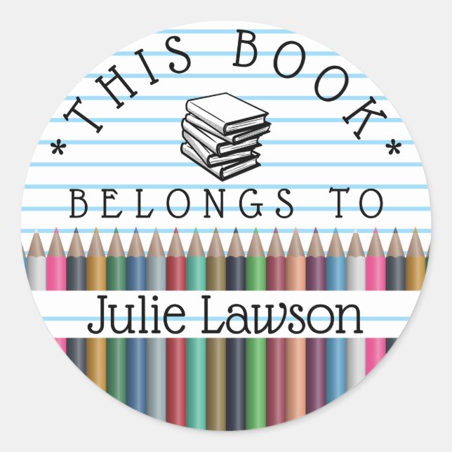 Sticker Rond L'ex-libris ce livre appartient au nom de livres (Devant)