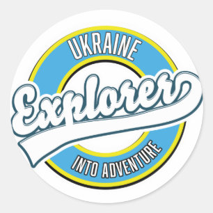 Sticker Rond L'explorateur ukrainien dans le logo aventure.