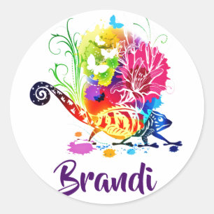 Sticker Rond Lézard floral coloré personnalisé