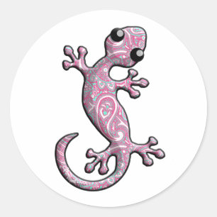 Sticker Rond Lézard rose de Gecko de Paisley