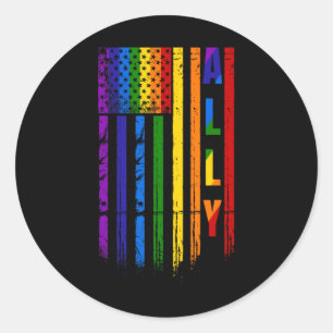 Sticker Rond Lgbt Lgbtq Rainbow Pride drapeau américain 4 juill