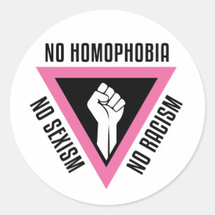 Sticker Rond LGBT - Poing levé dans le triangle rose