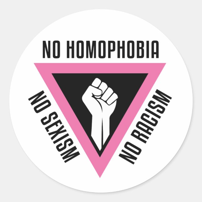 Sticker Rond LGBT - Poing levé dans le triangle rose (Devant)