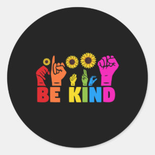 Sticker Rond LGBT Rainbow Pride Mois ASL Be Kand Hand Sign L