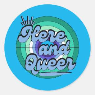 Sticker Rond LGBTQ : Drapeau gay masculin - ici et Queer