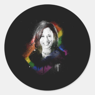 Sticker Rond LGBTQ Rainbow Kamala Harris Spray Paint Pride