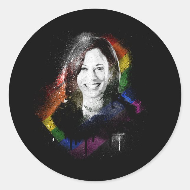 Sticker Rond LGBTQ Rainbow Kamala Harris Spray Paint Pride (Devant)