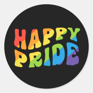 Sticker Rond LGBTQIA Rainbow Retro Happy Pride Mois