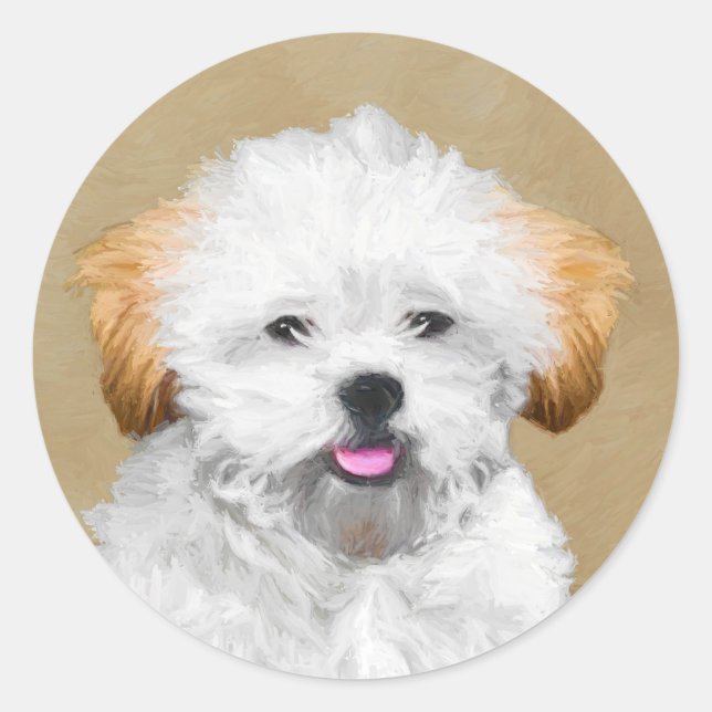 Sticker Rond Lhasa Apso Puppy Peinture - Cute Original Chien Ar (Devant)