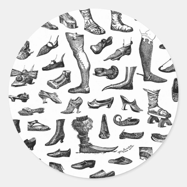 Sticker Rond L'histoire des chaussures (Devant)