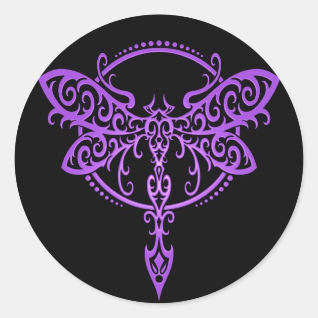 Sticker Rond libellule tribale, violet et noire (Devant)