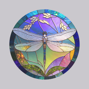 Sticker Rond Libellule vitrail 