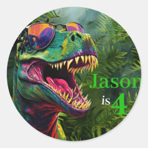 Sticker Rond Libérez votre tondeuse Dinosaure avec le Cool TRex