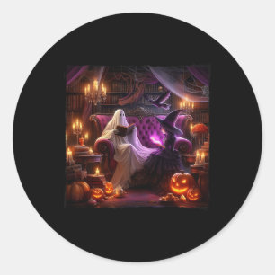 Sticker Rond Librairie éffrayante Haunted Halloween Librairie V
