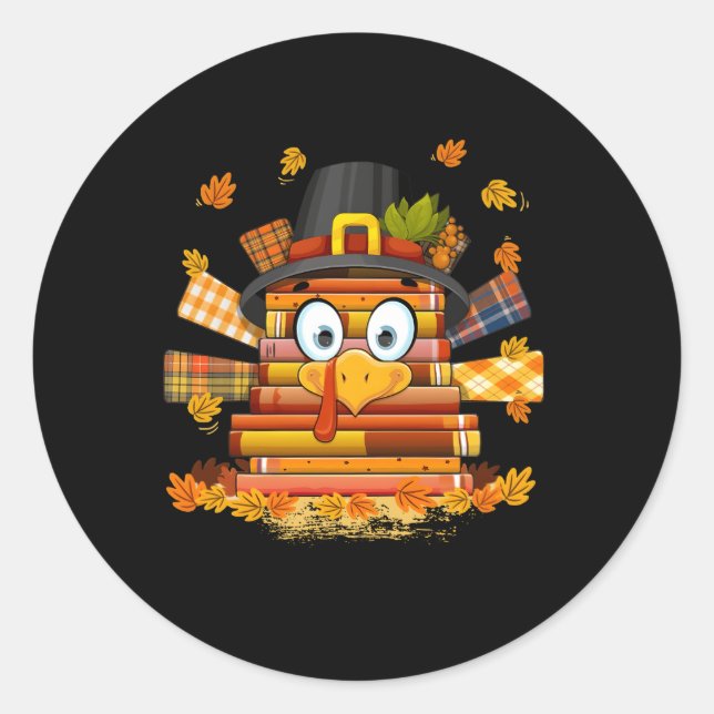 Sticker Rond Librairie Lecteur de livres Turquie Thanksgiving a (Devant)