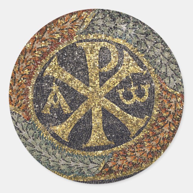 Sticker Rond L'icône grecque de la mosaïque byzantine Chi Rho (Devant)