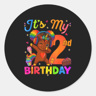 Sticker Rond Licorne Afro Fille 2ème Anniversaire Cheveux Natur