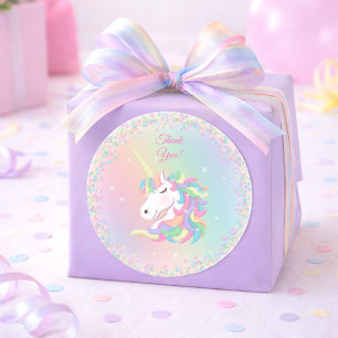 Sticker Rond Licorne Arc-en-ciel Pastel Joyeux Anniversaire Mer