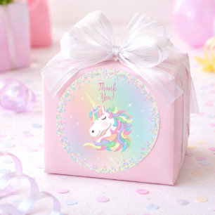 Sticker Rond Licorne Arc-en-Ciel Pastel Joyeux Anniversaire Mer