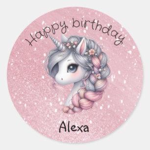 Sticker Rond Licorne bébé magique à l'aquarelle moderne